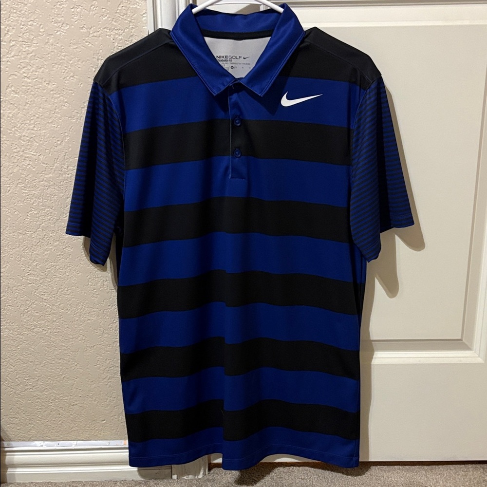 Nike Black and Blue Striped Polo Shirt